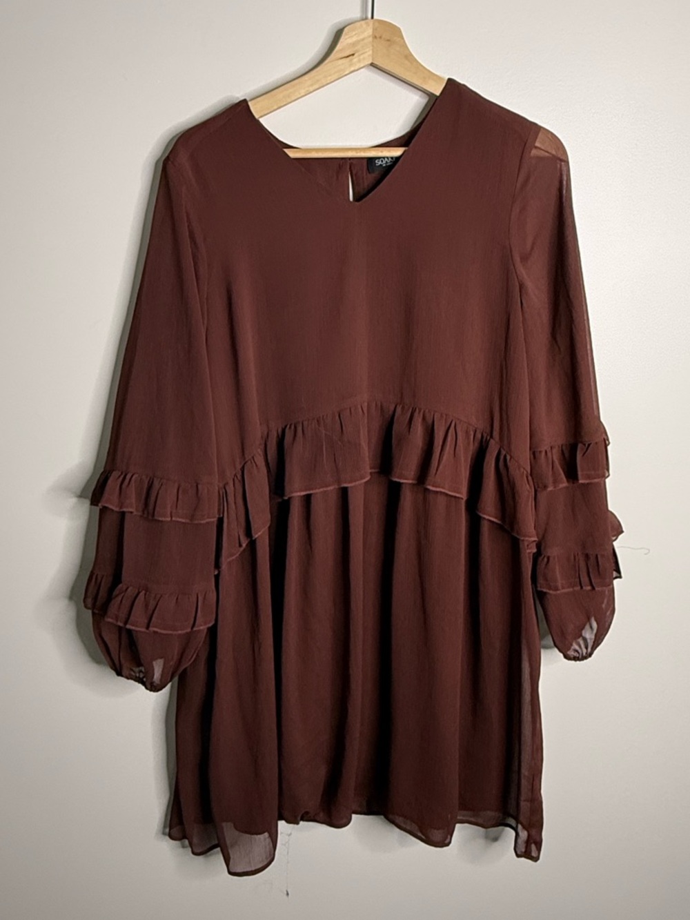 Soaked in luxury Brown Ruffle-Tiered Long Sleeve Mini Dress